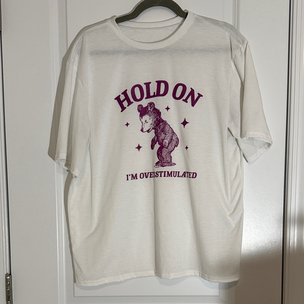 White T-Shirt with Purple Bear Graphic